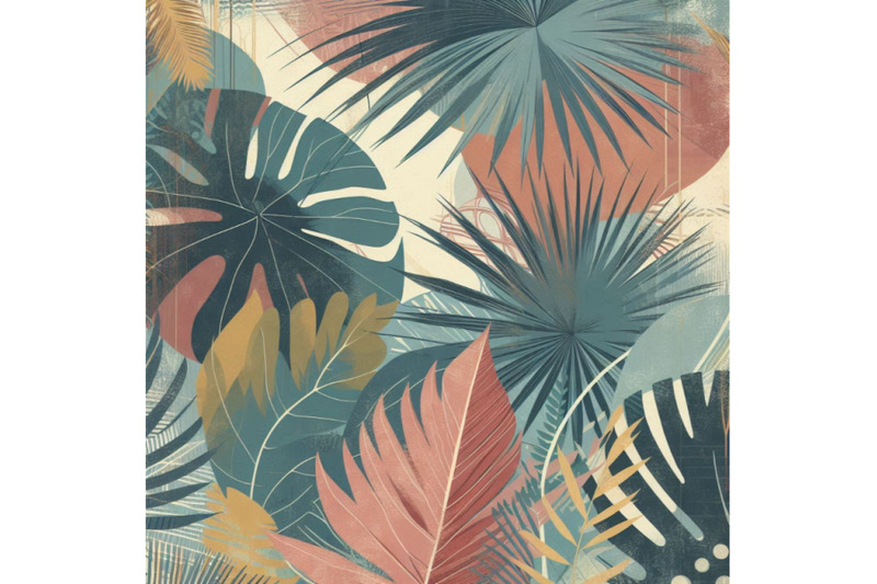 modern-illustration-with-tropical-leaves-rough-grunge-tex