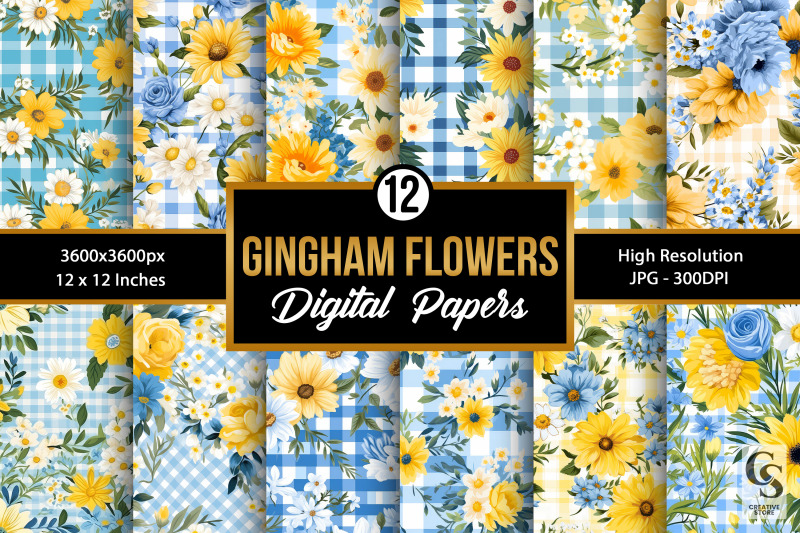 summer-gingham-flowers-digital-papers