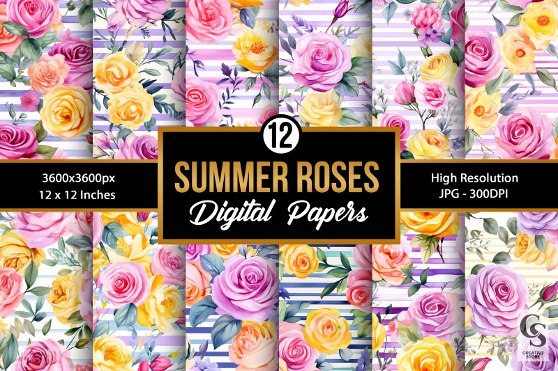 summer-watercolor-roses-bouquet-amp-stripes-seamless-patterns