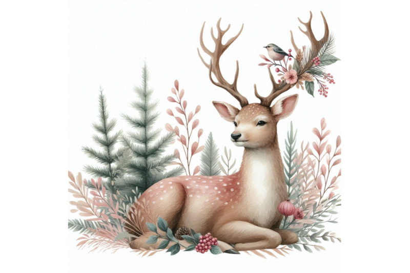 hand-painted-watercolor-deer-isolated-on-white-backgro