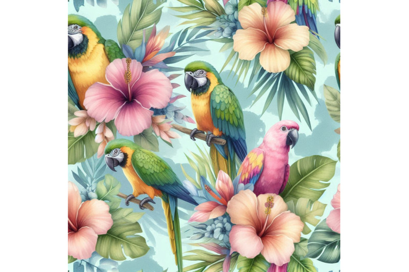 watercolor-parrots-with-tropical-flowers-seamless-patter