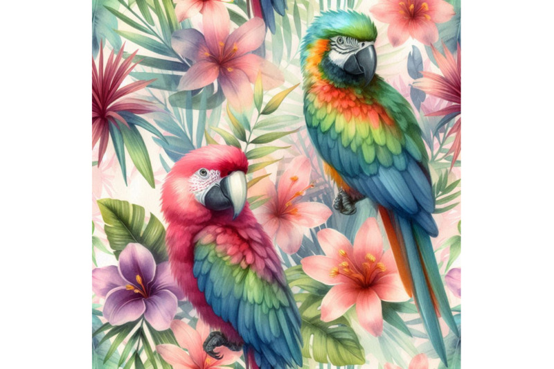 watercolor-parrots-with-tropical-flowers-seamless-patter