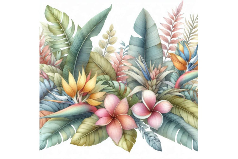 watercolor-exotic-leaves-and-flowers