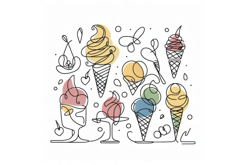 abstract-ice-cream-continuous-one-line-drawing-set-isola