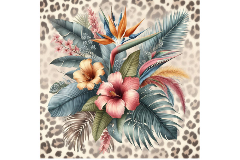 tropical-watercolor-flowers-and-leaves-on-animal-print