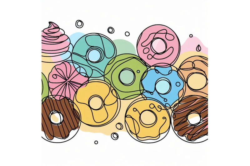 continuous-one-line-drawing-of-colorful-donuts-isolated-o