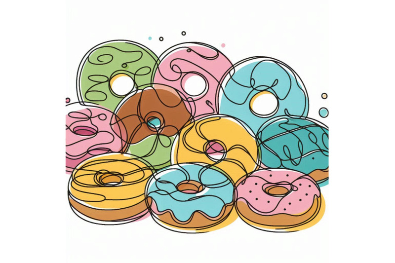 continuous-one-line-drawing-of-colorful-donuts-isolated-o