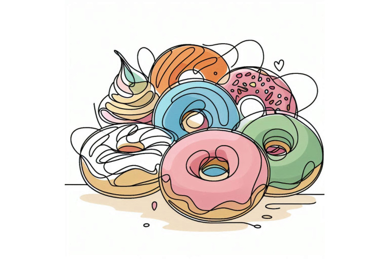 continuous-one-line-drawing-of-colorful-donuts-isolated-o