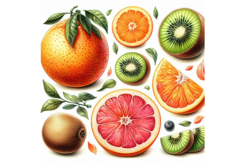 watercolor-set-of-fresh-orange-kiwi-and-grapefruit