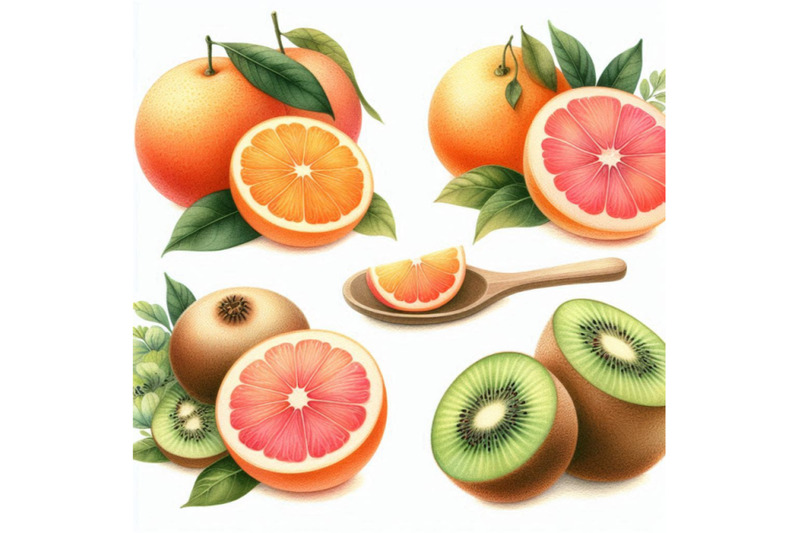 watercolor-set-of-fresh-orange-kiwi-and-grapefruit