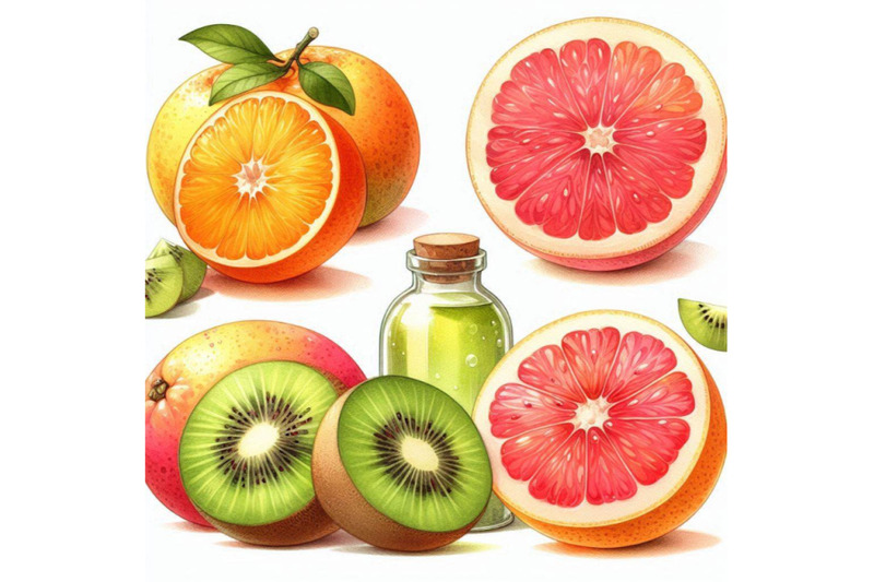 watercolor-set-of-fresh-orange-kiwi-and-grapefruit