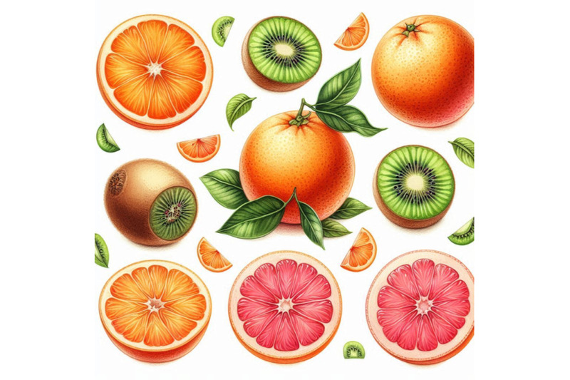 watercolor-set-of-fresh-orange-kiwi-and-grapefruit