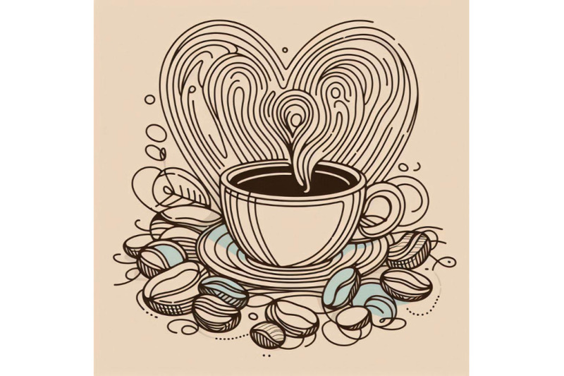 abstract-coffee-with-heart-drawing-coffee-beans-set-con