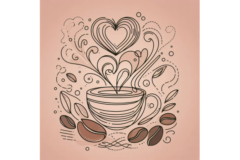 abstract-coffee-with-heart-drawing-coffee-beans-set-con