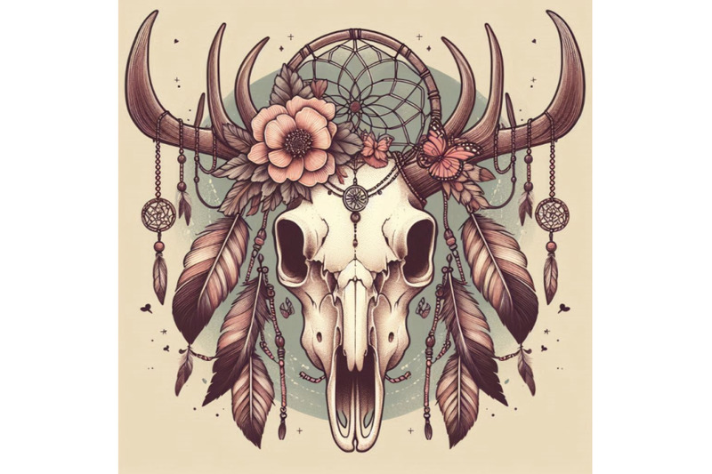 deer-skull-animal-skull-with-dreamcather-and-butterfly