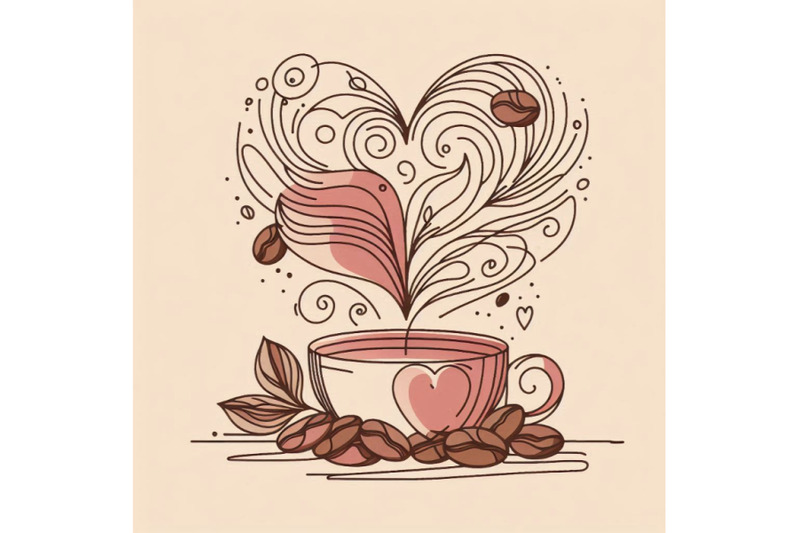 abstract-coffee-with-heart-drawing-coffee-beans-set-con