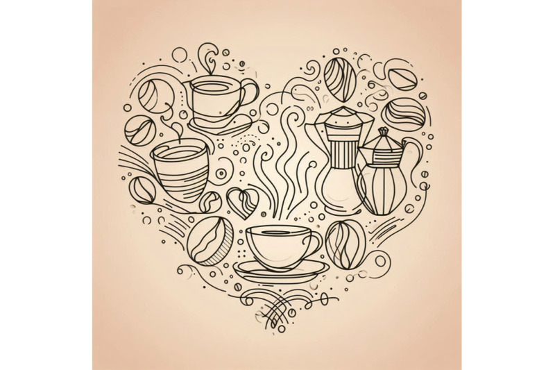 abstract-coffee-with-heart-drawing-coffee-beans-set-con