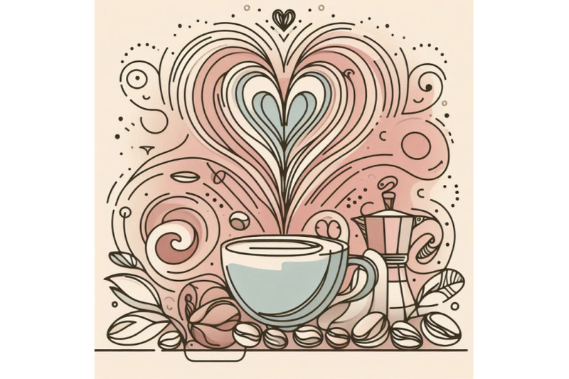 abstract-coffee-with-heart-drawing-coffee-beans-set-con