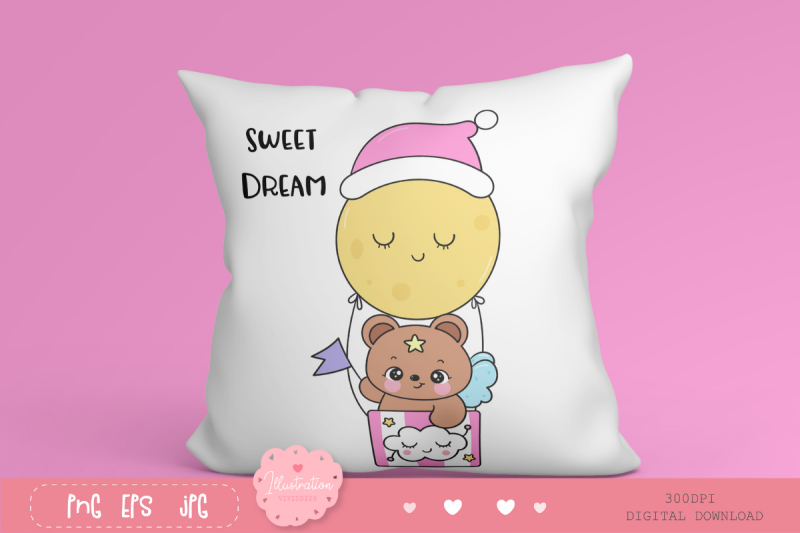 cute-teddy-bear-on-moon-balloon-kawaii-clipart-bedtime-story