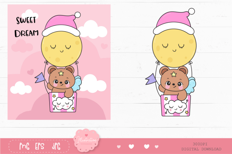 cute-teddy-bear-on-moon-balloon-kawaii-clipart-bedtime-story