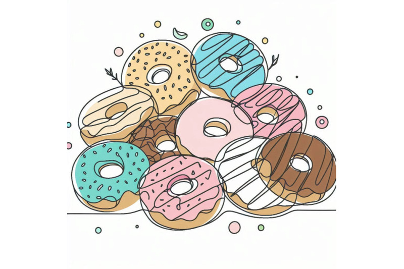 continuous-one-line-drawing-of-donuts-isolated-on-white