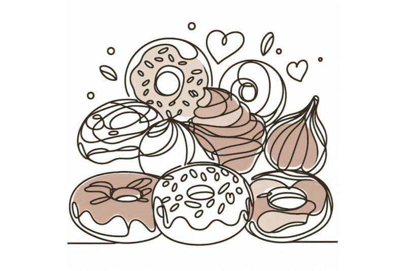 continuous-one-line-drawing-of-donuts-isolated-on-white