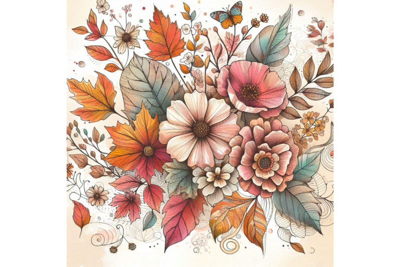 autumn-watercolor-flowers-on-doodle-background