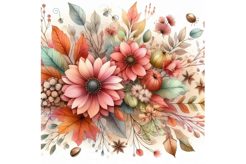 autumn-watercolor-flowers-on-doodle-background