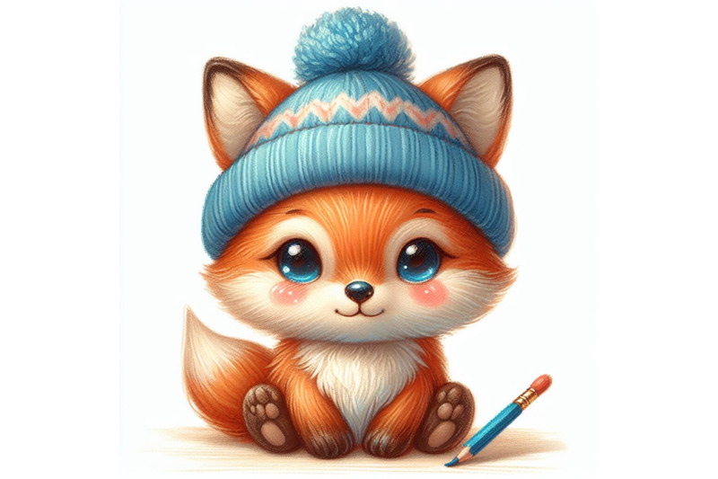 02-hand-drawn-cute-little-fox-in-blue-hat-c