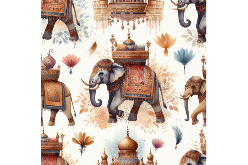 ndian-elephant-watercolor-seamless-pattern