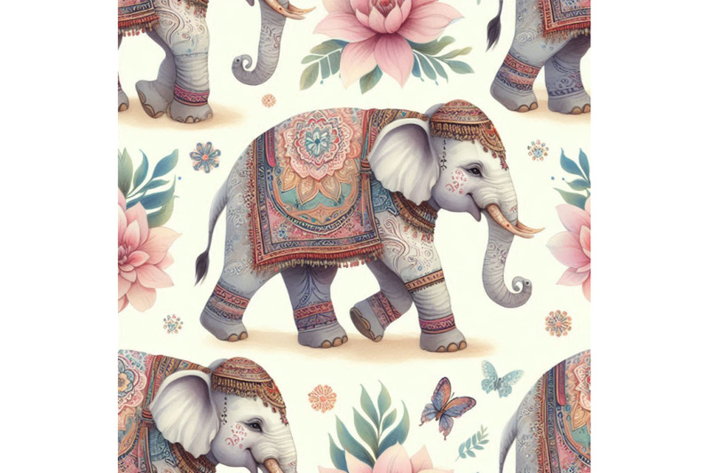 ndian-elephant-watercolor-seamless-pattern