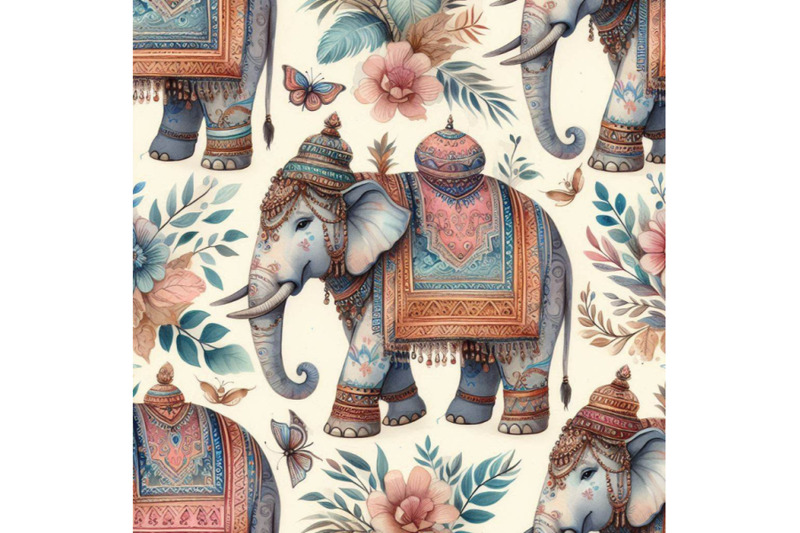 ndian-elephant-watercolor-seamless-pattern