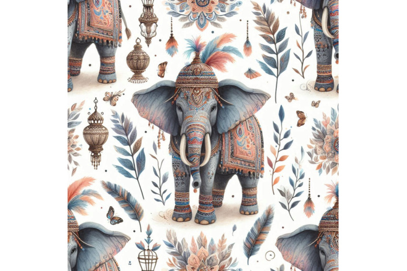 ndian-elephant-watercolor-seamless-pattern