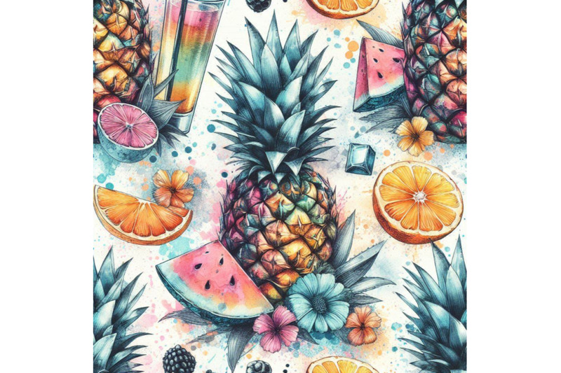 colorful-pineapple-with-watercolor-and-grunge-tex