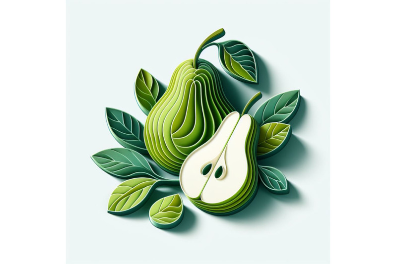 04-vector-paper-cut-green-pear-fruit-cut-sh