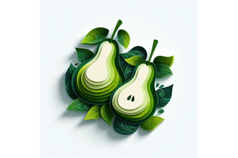 04-vector-paper-cut-green-pear-fruit-cut-sh