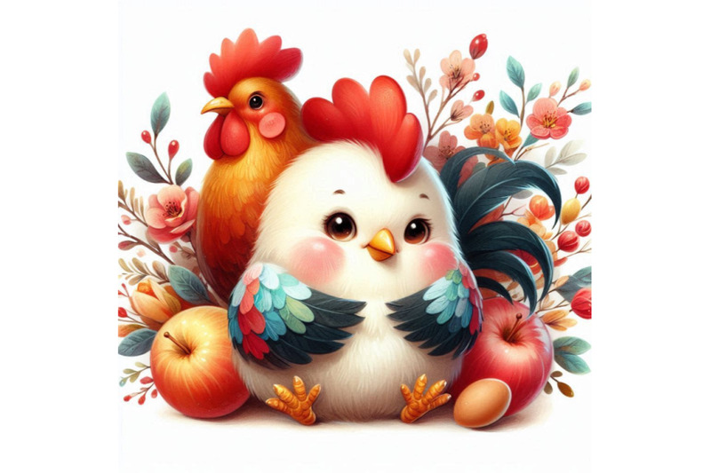 watercolor-cute-rooster