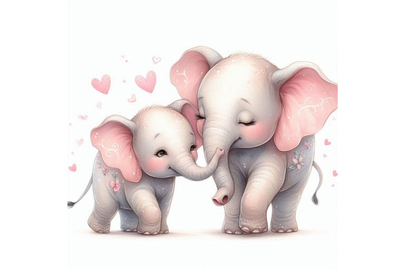 watercolor-pair-of-lovely-elephants-isolated-on-wh