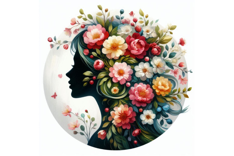 beautiful-spring-girl-silhouette-floral-woman-head-in-circle