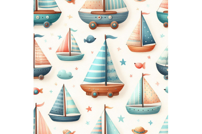 simple-watercolor-toy-sail-boat-seamless-pattern