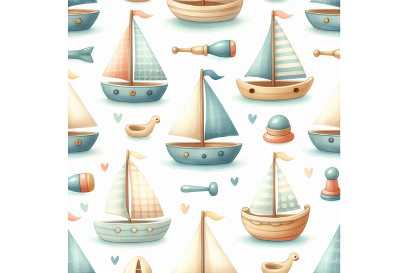 simple-watercolor-toy-sail-boat-seamless-pattern