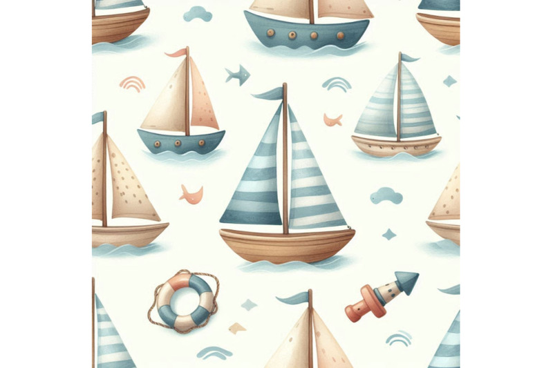 simple-watercolor-toy-sail-boat-seamless-pattern