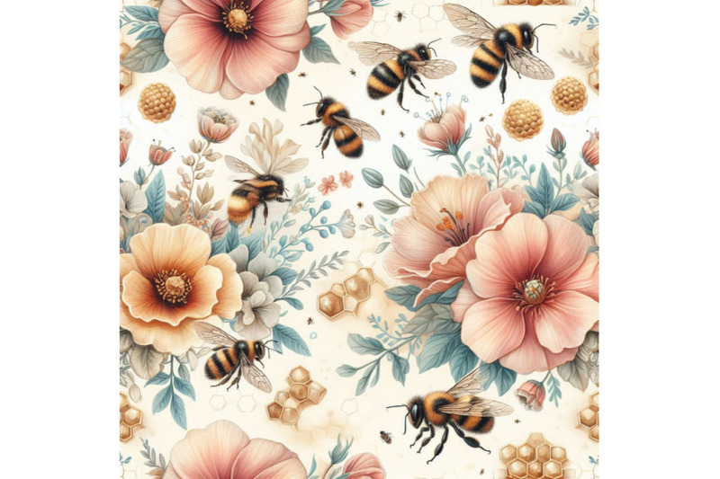 watercolor-bees-flowers-and-honeycombs-seamle