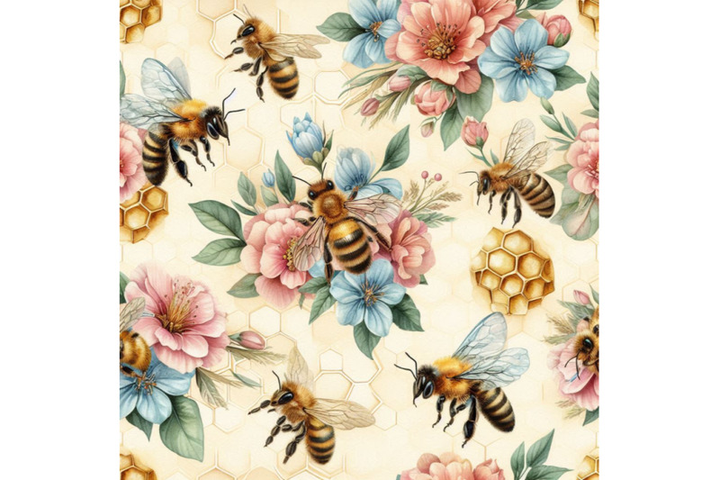 watercolor-bees-flowers-and-honeycombs-seamle