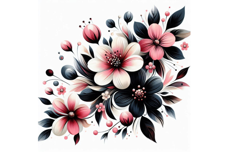 retro-spring-flowers-stylized-abstract-pink-and-black-flowers