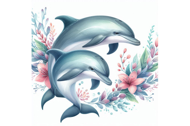 watercolor-pair-of-lovely-dolphins-isolated-on-whit