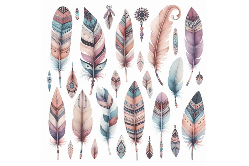 watercolor-tribal-feather-set