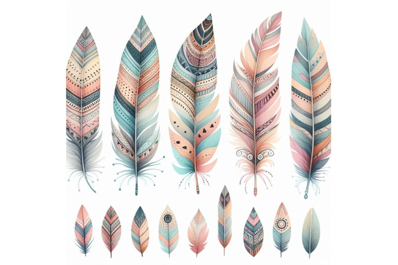 watercolor-tribal-feather-set