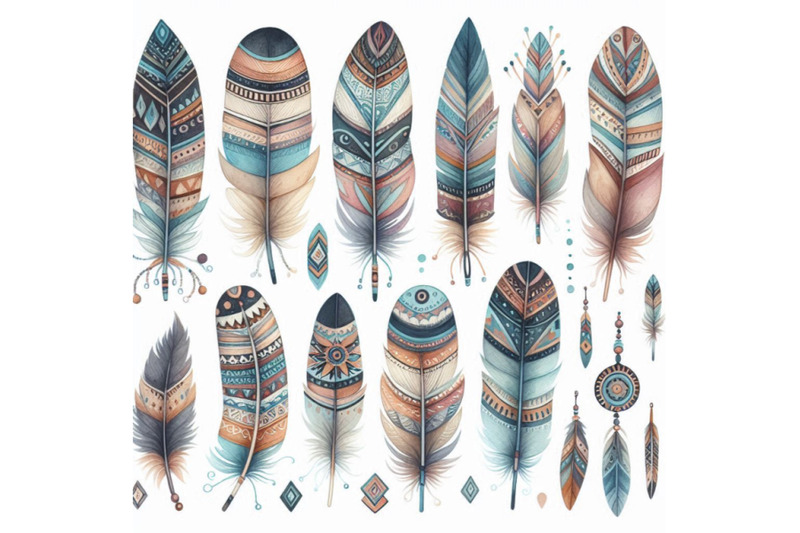 watercolor-tribal-feather-set