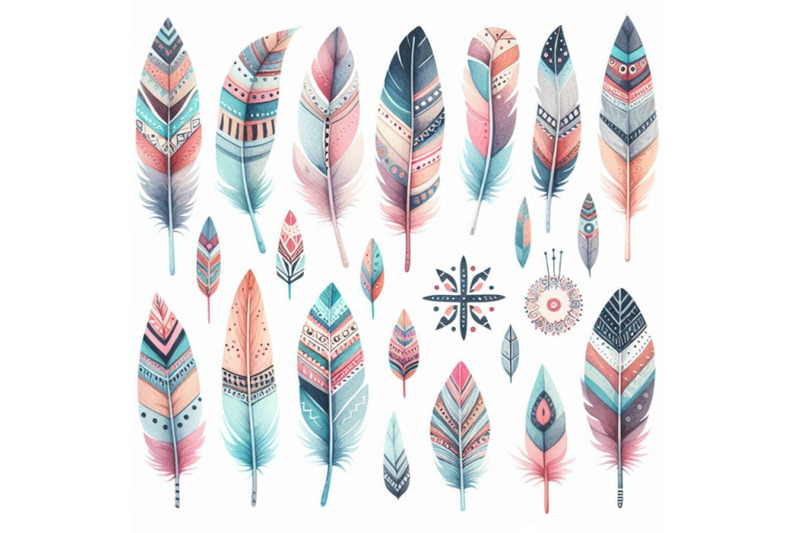 watercolor-tribal-feather-set